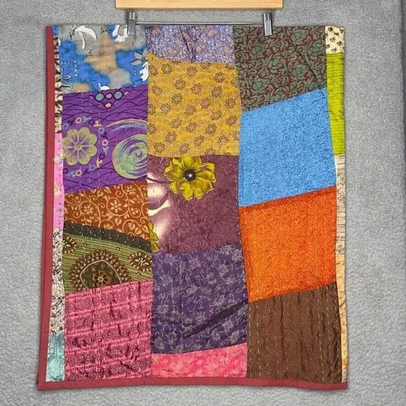Hand Stitched Quilt Blanket Patchwork Multicolor Rust‎ Fall Tones 59