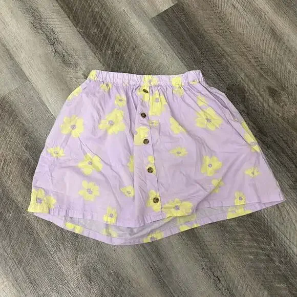 GAP Girls Lavender Floral Print Button-Front Cotton Linen Skirt Size XL(12)