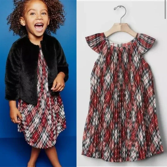 GAP | Pleated Ruffle Holiday Tartan Plaid Dress