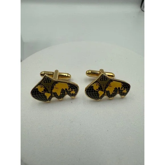 Vintage db Products Cufflinks Gold Tone World Map Enamel Mens Business Jewelry