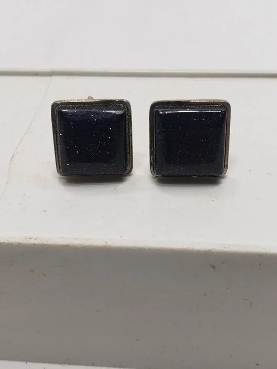 Vintage Blue Goldstone Square Cufflinks Gold Tone Retro Mid Century Men's