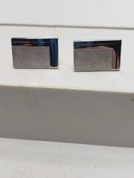 Vintage Rectangular Textured Mid Century Silver Tone Cufflinks