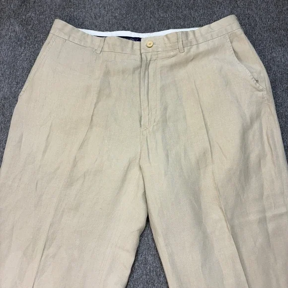 Polo Ralph Lauren Mens 36x27.5 Beige Linen Silk Blend Flat Front Trousers Pants