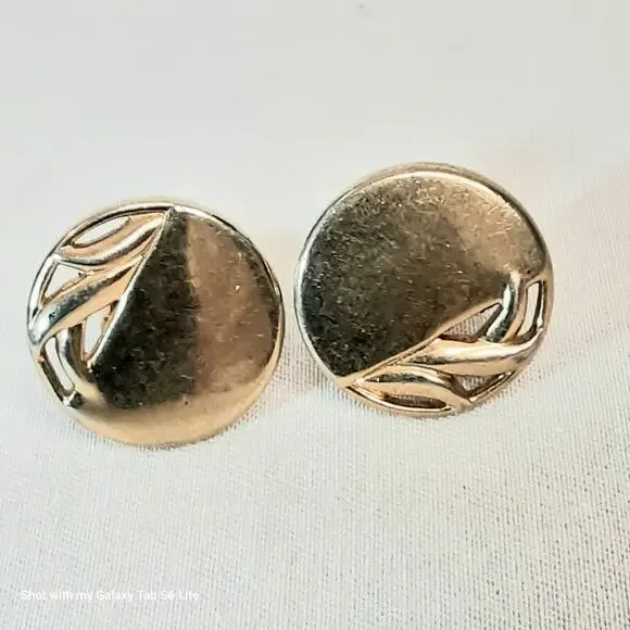 💎Swank Cuff Links Round Gold Tone Abstract Design