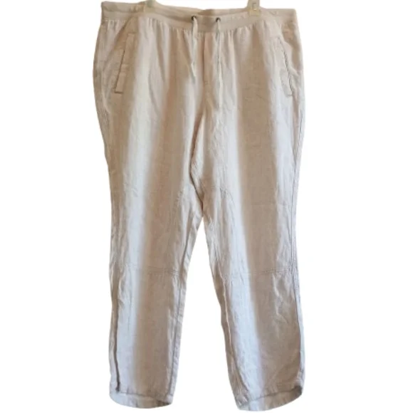 Gap XL Linen Viscose Blend Drawstring Pants Beige Tan Casual Relaxed Fit Cropped