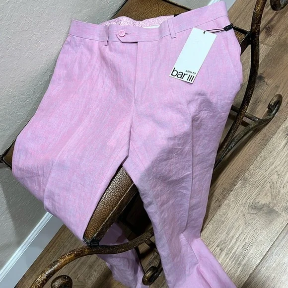 Brand New Bar III Slim Fit Linen Pink Tropical colored Dress Casual Slacks Pants