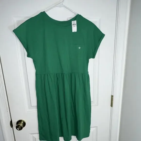 Gap Kids Fit & Flare Green Dress XXL‎ (14-16) Knee Length Star Pocket