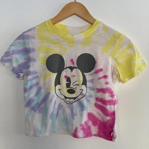 GAP Kids Disney Mickey Mouse Cropped Tie Dye Graphic T-Shirt Size M