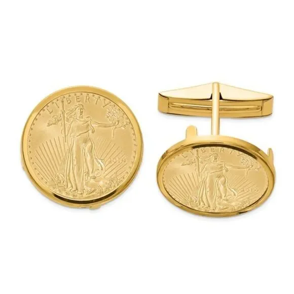 New 14k Bezel Cufflinks with 22k 1/10oz Mounted American Eagle Coins