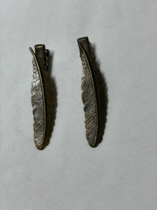 Boho Feather Hair Clips Bronze Tone Western Style