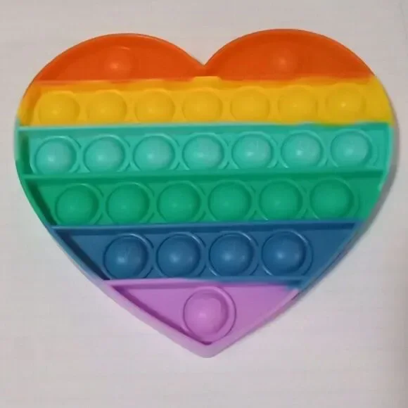 Fidget Toy Rainbow Love Heart Set Push Pop Bubble Rainbow Silicone Sensory