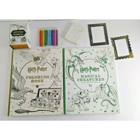 Harry Potter Coloring Book Set 2 Books Cards Colored Pencils Magical Creatures