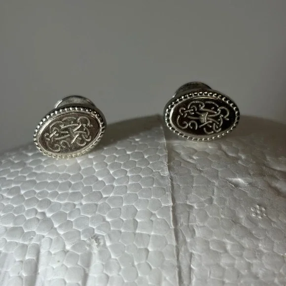 Silver Tone Celtic Knot Oval Engraved Stud Back Cufflinks Formal Accessory