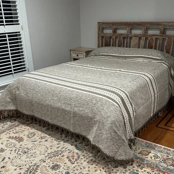 Queen Size Cotton Bedspread/Quilt. From Oaxaca Mex. Hand loom, Bed covers,