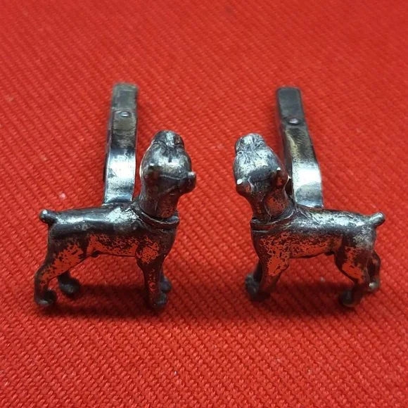 Vintage Signed Sterling Silver 3D Mechanics Heads Dog Cufflinks