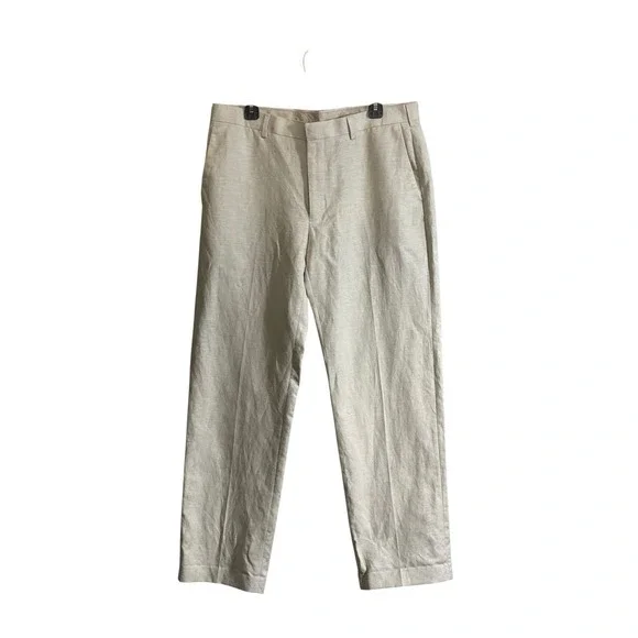 Cubavera Pants Men 36x32 Beige Linen Blend Chino Beach Flat Front Khakis Trouser