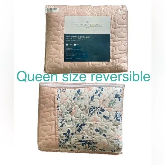reversible QUEEN quilt NEW solid to print pink floral ❌cannot bundle❌