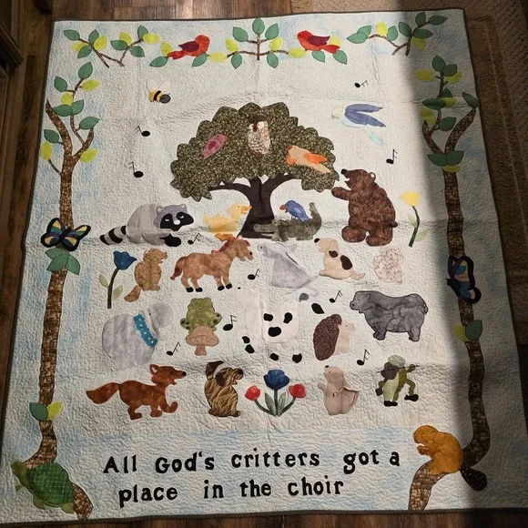 Handmade Appliqué Childs Quilt Nursery 50 X 55