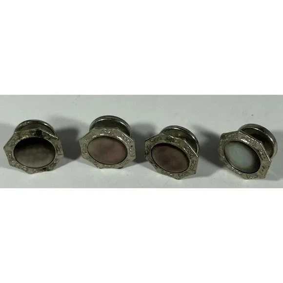 VTG Set Of 2 Art Deco Silvertone & Mother Of‎ Pearl Cufflinks Cobs Link