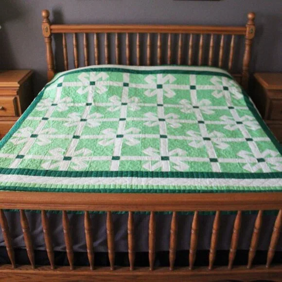 Vintage 1989 Completely Handmade Hand Stitched Quilt Irish Theme 80L x 96W