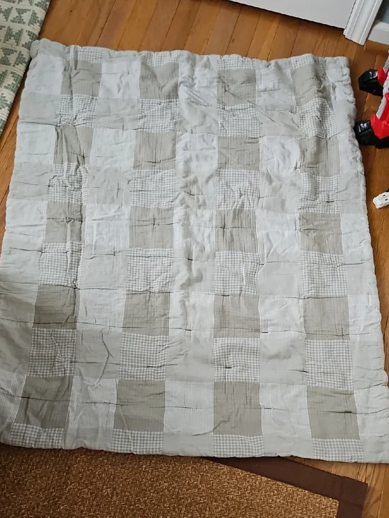 Zara Home Check & Solid Patchwork Quilt Throw - Beige & White For Toddler