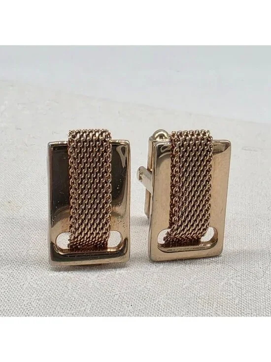 Gold-Tone Mesh Cufflinks Rectangular Shape For Men 7/8