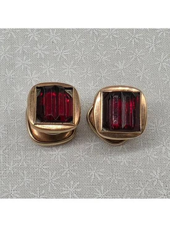 Sta-Lok't GF Vintage Cufflinks Stay locked Red Funky Mens Sturdy AS IS