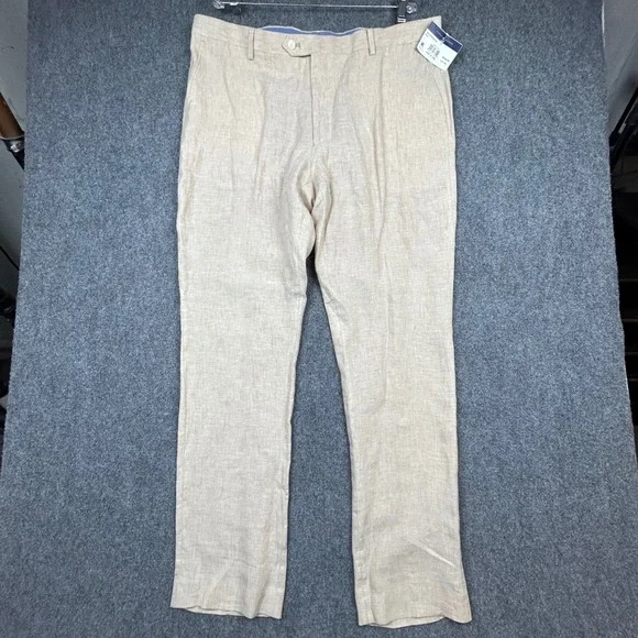 Tommy Hilfiger Hall Linen Pants Mens 40W x 34L Light Tan Straight Leg Coastal