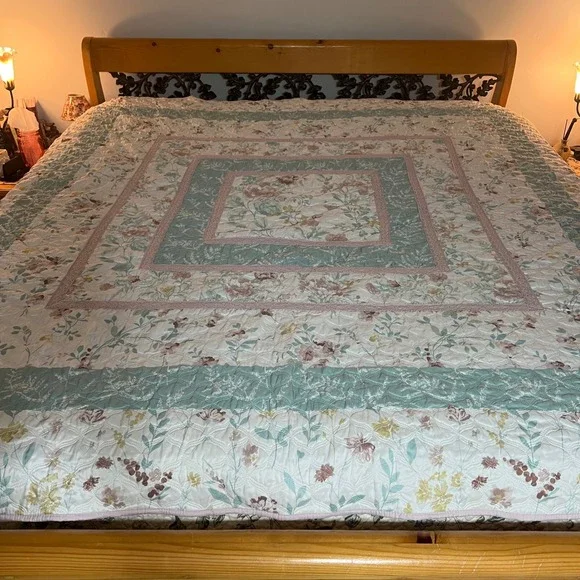 Floral Quilted Bedspread Set 3pc‎ Sage Green Rose Cottagecore Farmhouse Queen