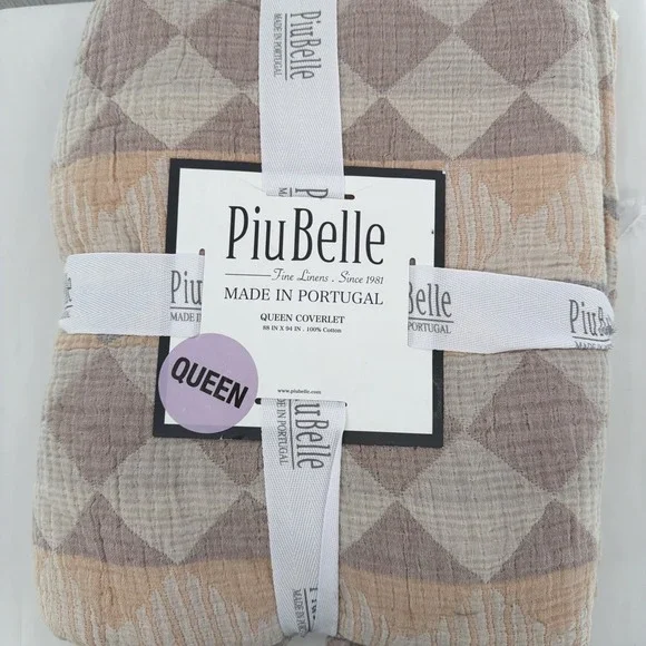 PiuBelle Queen Coverlet Diamond Peach Brown Gray Boho Earthy 100% Cotton
