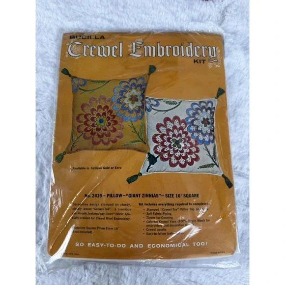 Vtg Bucilla Crewel Embroidery Kit #2419 Giant‎ Zinnias 16