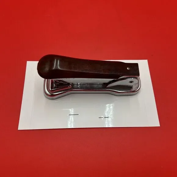 Ace Cadet Liftop Stapler, Model 302 Marbelized Brown Top Chrome Chicago Vintage