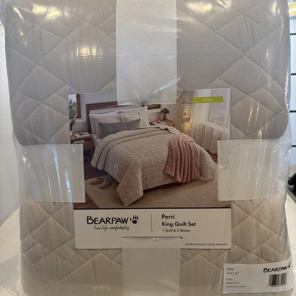 BearPaw KING size Ivory Beige Quilt w/ Shams 3 pc Set - New