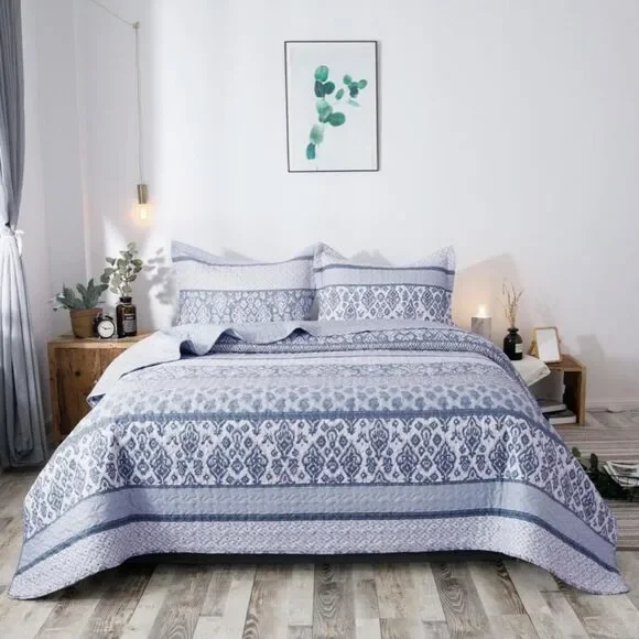 Cottage Boho Printed Queen Quilt Set Granny Shabby Chic Country Rustic New