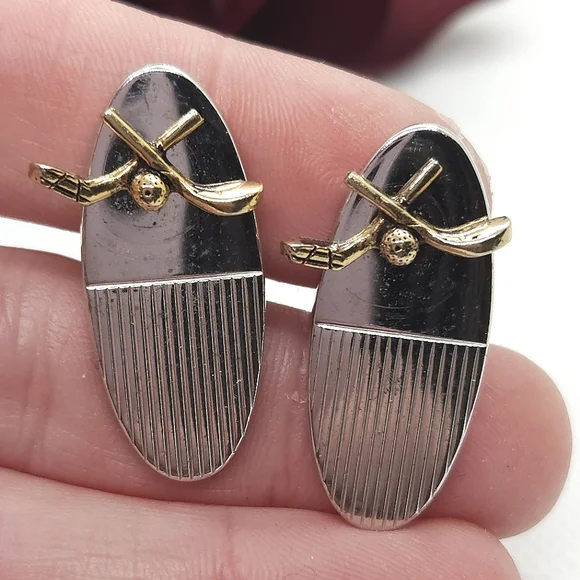 Vintage Anson Golden Hockey Cuff Links Retro Cuff Links