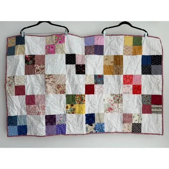 Handmade Vintage Scrappy Patchwork Quilt 56x35