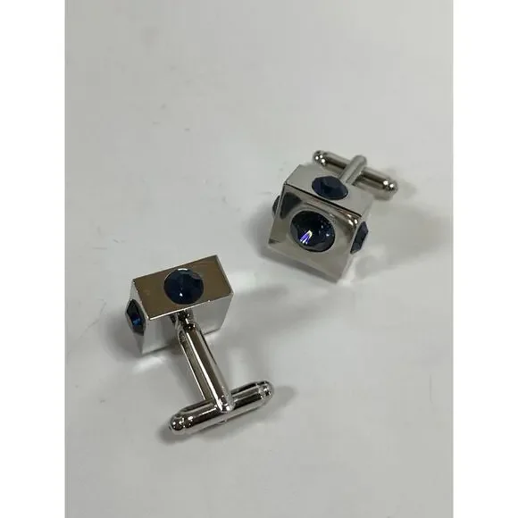 Cubic Cufflinks w Blue Stones