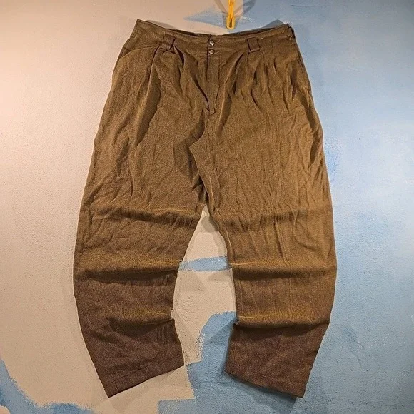 VTG‎ Cosi L'Uomo Mens 38 Brown Houndstooth Pleated Dress Pants Rayon Poly Baggy