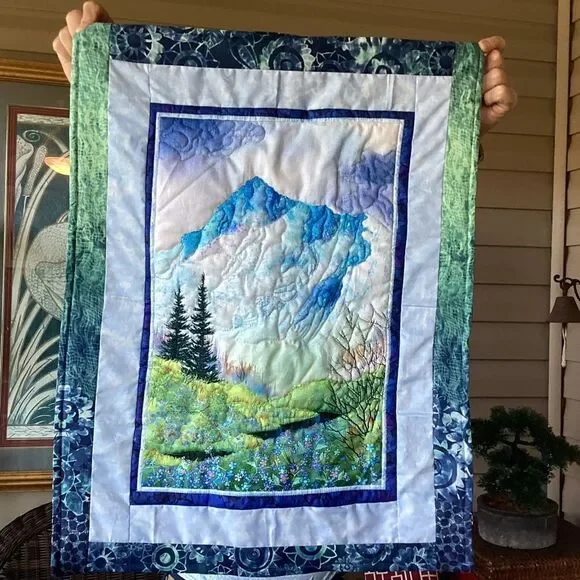 NWT. Hand Crafted Mountain Pass Landscape Quilted Wall Hanging