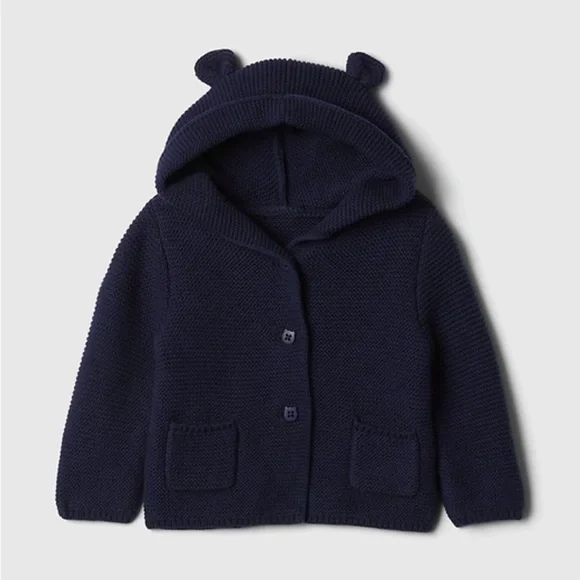NWT Baby Gap Navy Baby Bear Knit Cardigan Size 18-24M