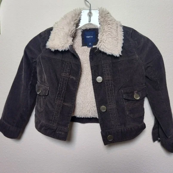 Gap Kids Girls Boys Brown‎ Corduroy Jacket Shearling Sherpa Lined XS 4-5 Unisex