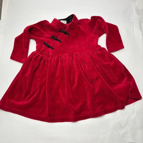 VTG Baby Gap Red Velvet Mandarin Collar Dress Girls 18 24‎ Months