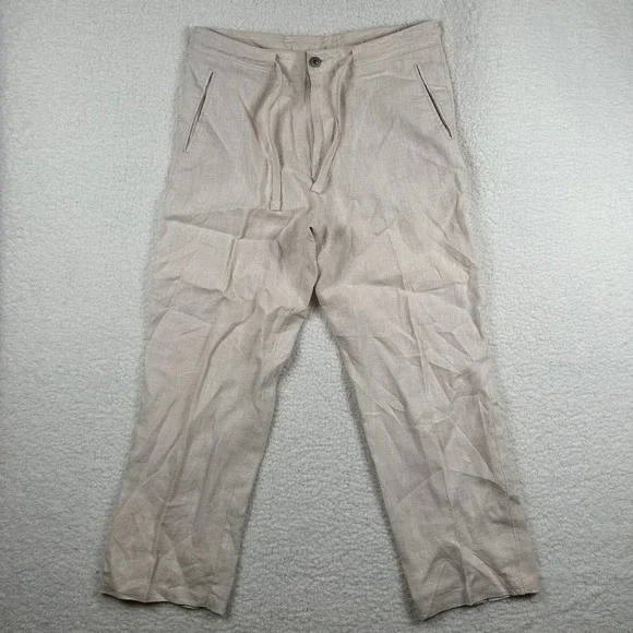 Tasso Elba Island Mens 34x30 Oatmeal Beige 100% Linen Drawstring Pants Coastal