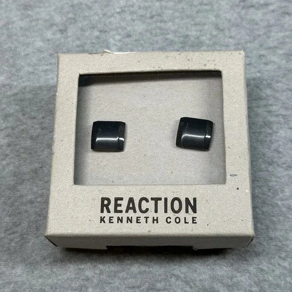 Kenneth Cole Reaction ‎ Square Black/ Gunmetal Cufflinks Sleek Formal NIB