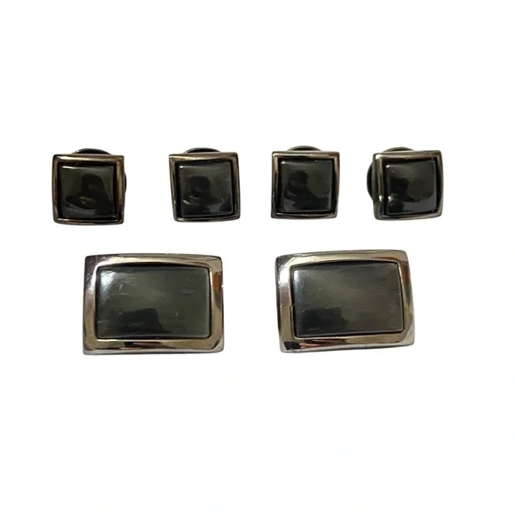 Ryan Seacrest Distinction Gunmetal Black Cateye Cufflinks Tuxedo Buttons Set
