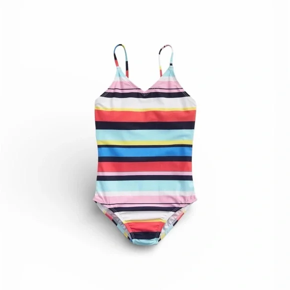 GAP Girl’s Strappy One Piece Stripe Pattern Swimsuit L Multicolor