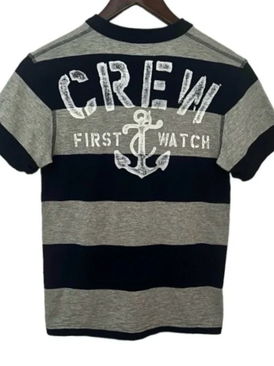 Gap Navy and Grey “Crew” Graphic Print Short Sleeve Henley Tee Size Medium