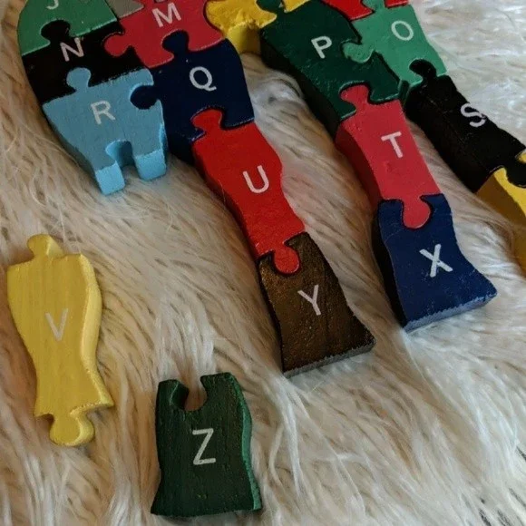Alphabet Giraffe Wooden Puzzle Toddler Toy early 1990s vintage