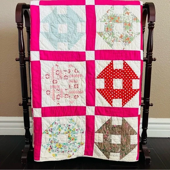 68”x86” Vintage from 1960’s Cotton Handmade and Hand Stitched Quilt.