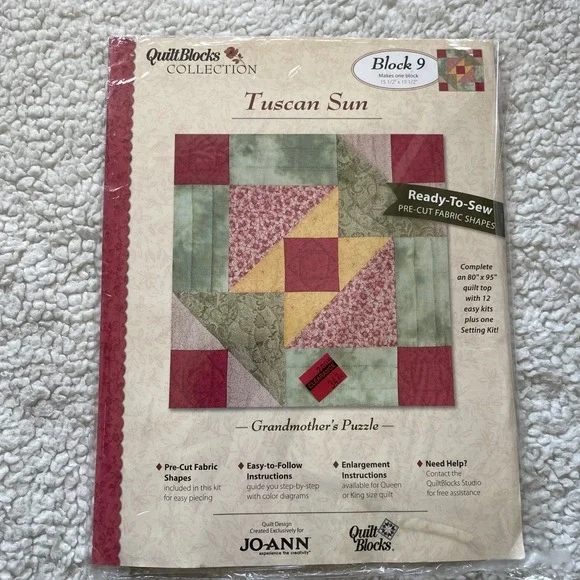 Joann Fabrics Quilt Blocks Collection TUSCAN SUN Block # 9 Grandmothers Puzzle